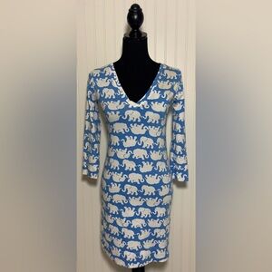 Lilly Pulitzer Christie Tusk In The Sun Elephants Dress Womens Size XS Blue